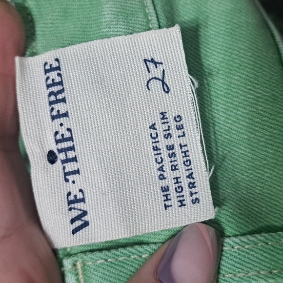 NWT Free People Green Pacifica High Rise Slim Straight-Leg Denim $78 - Picture 8 of 8